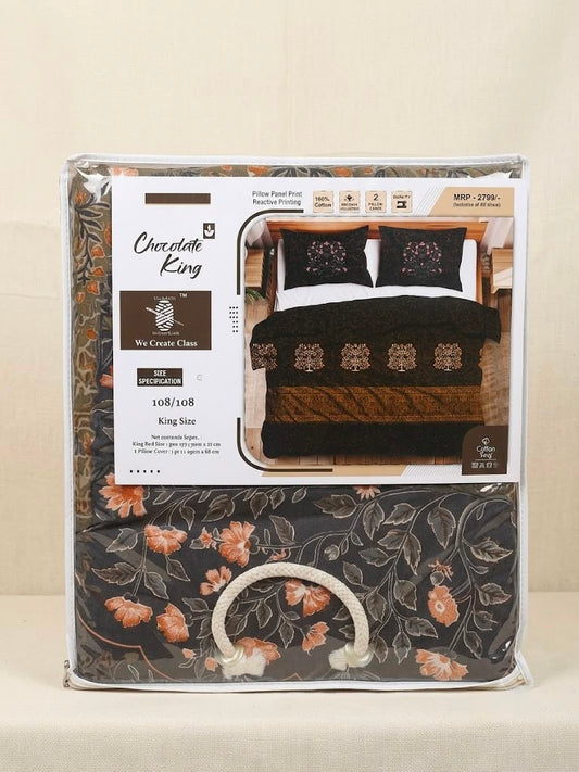 Chocolate King 100% Cotton King Size Bedsheet 108x108 with 2 Pillow Covers | Dark Printed Bed Sheet Set