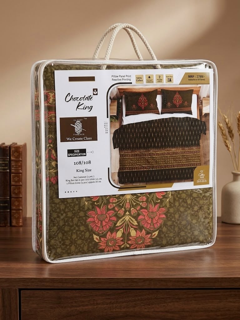 Chocolate King 100% Cotton King Size Bedsheet 108x108 with 2 Pillow Covers | Dark Printed Bed Sheet Set