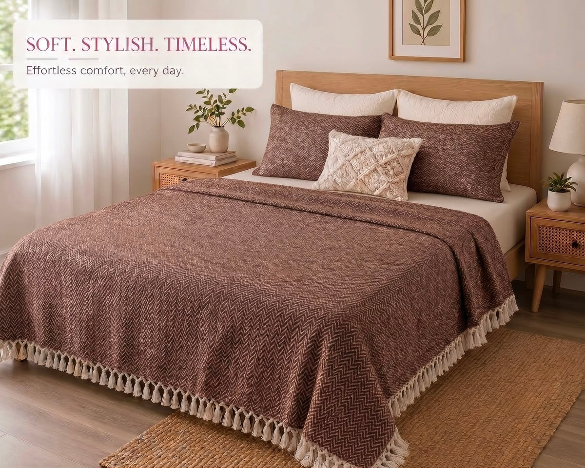 Breathable handwoven khadi cotton bed cover with 2 matching pillow covers