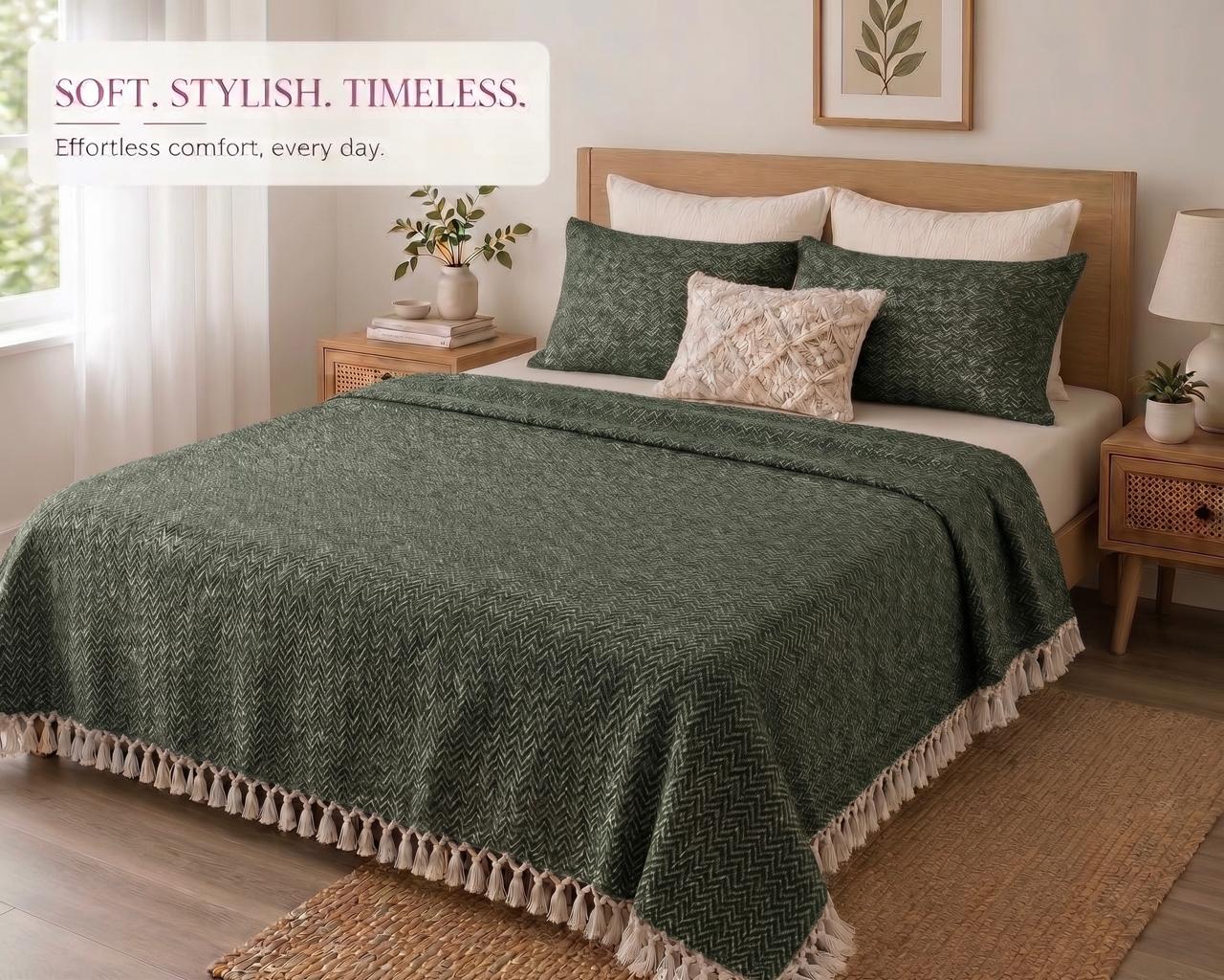 Khadi cotton double bedsheet set by Haryana Handloom House, zigzag handloom weave