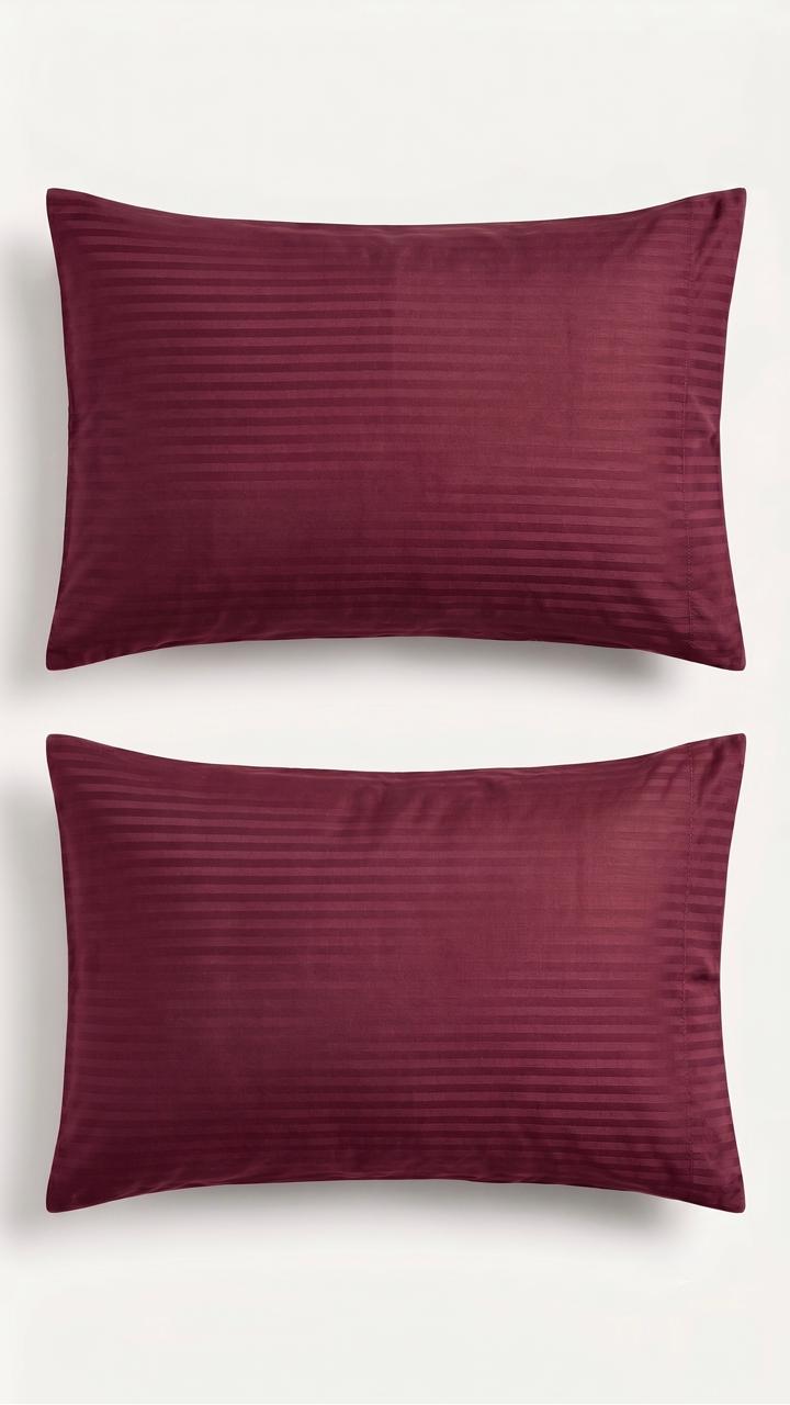100% Cotton Satin Stripe Pillow Covers (Set of 2) 17x27 inches | Soft Sateen Pillow Cases in 12 Colours