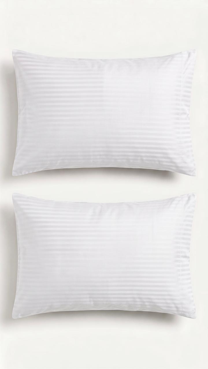 100% Cotton Satin Stripe Pillow Covers (Set of 2) 17x27 inches | Soft Sateen Pillow Cases in 12 Colours