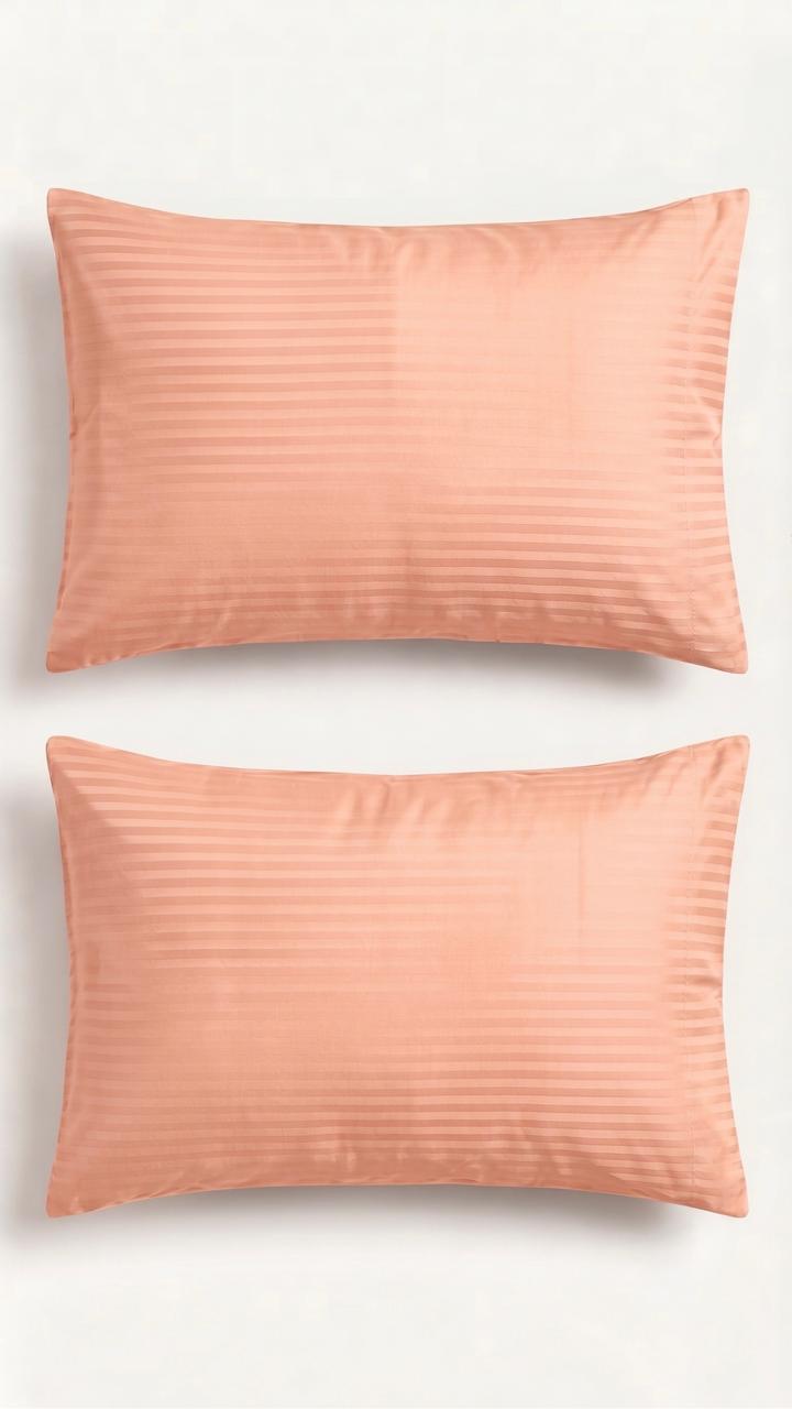 100% Cotton Satin Stripe Pillow Covers (Set of 2) 17x27 inches | Soft Sateen Pillow Cases in 12 Colours